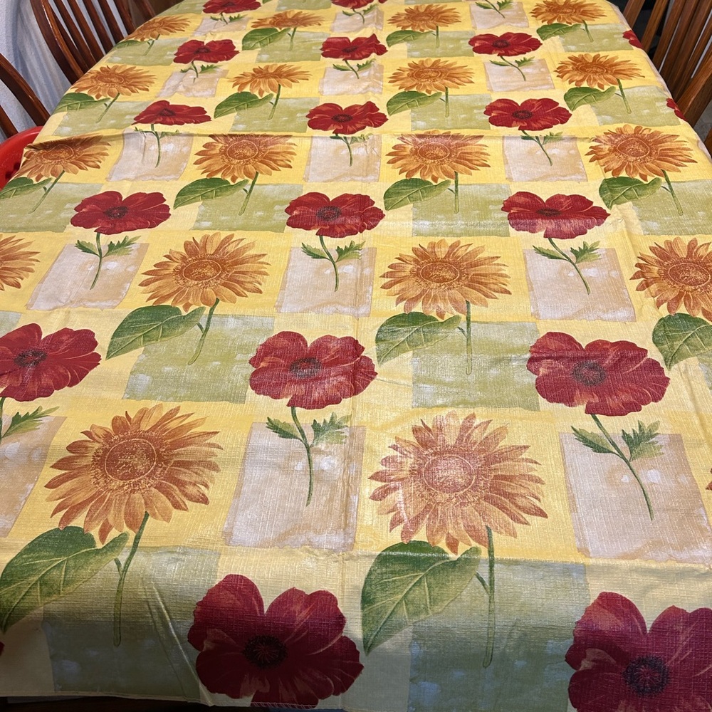 Floral Plastic Tablecloth with Pansy’s and Sunflowers